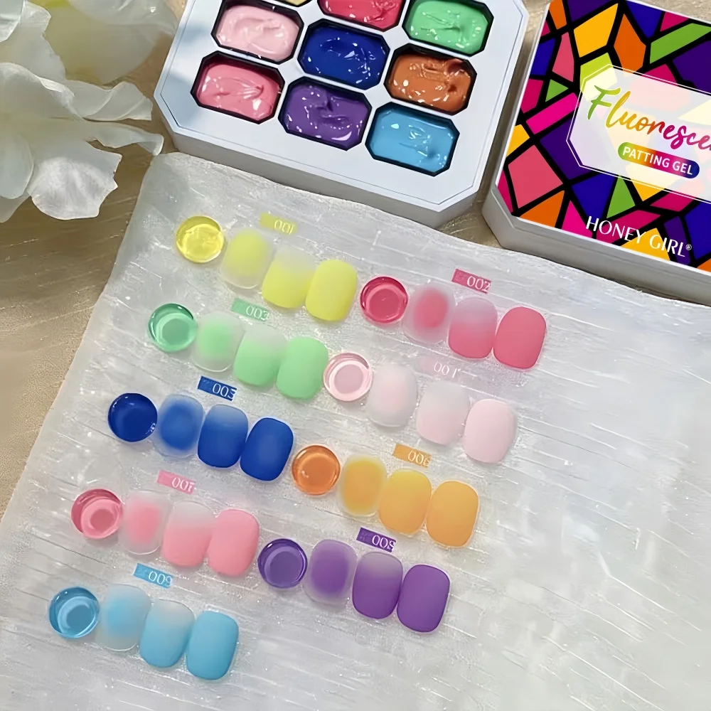 9 color fluorescent nail pat gel ,rainbow bright colors high saturation UV&LED nail polish adhesive salon DIY Y2K，summer popular thumbnail 4