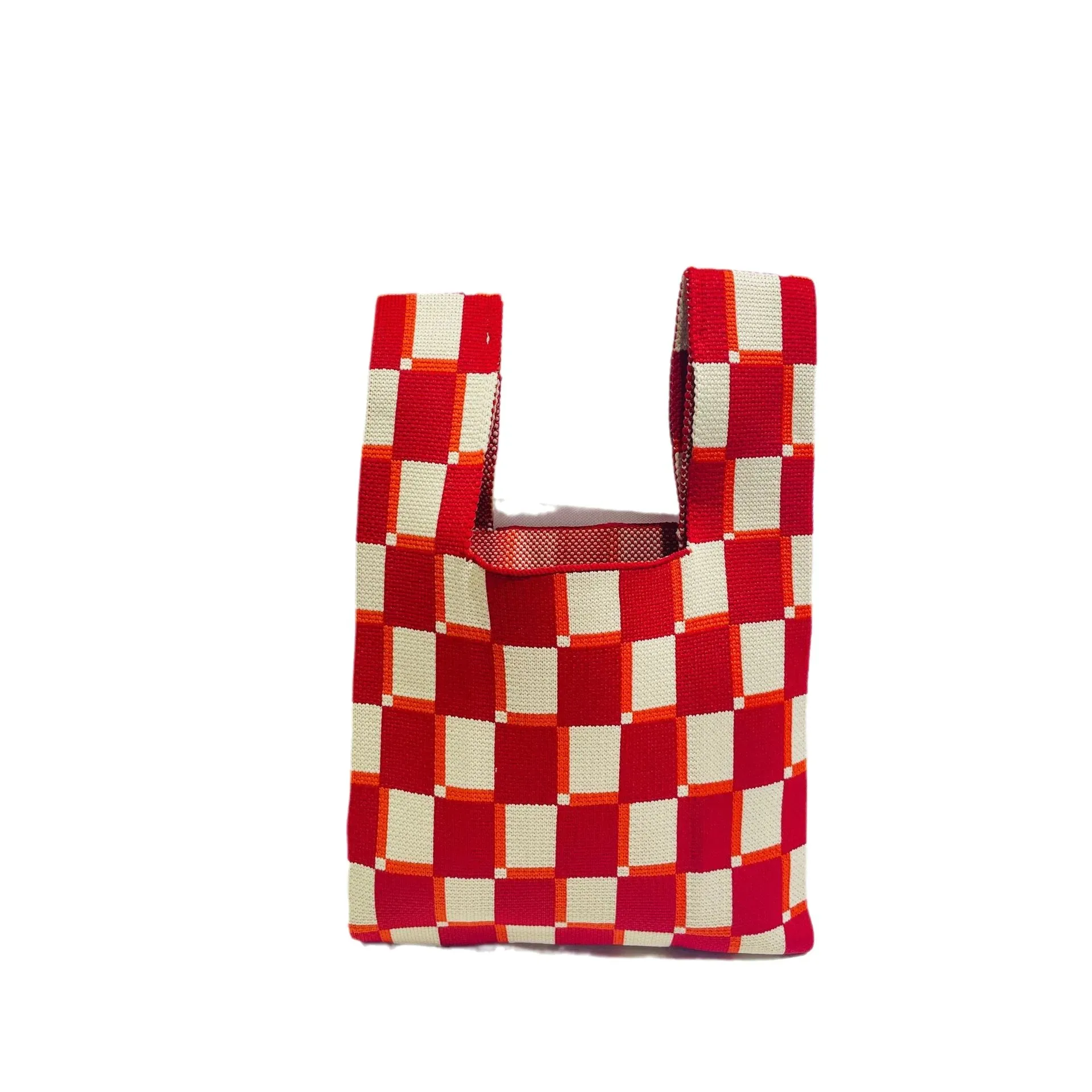 Korean Style Knitted Large Capacity Fashionable Handbag Women's Casual Leisure Bag Trendy Checkered Design Multi-purpose Wrist B thumbnail 5