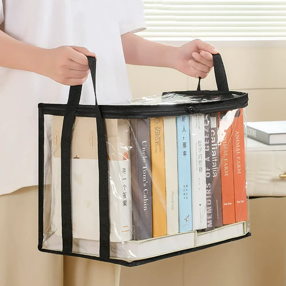 High Quality Transparent Clear PVC Book Storage Bag Dustproof Foldable Organizer with Handles for Books And Magazines thumbnail 5