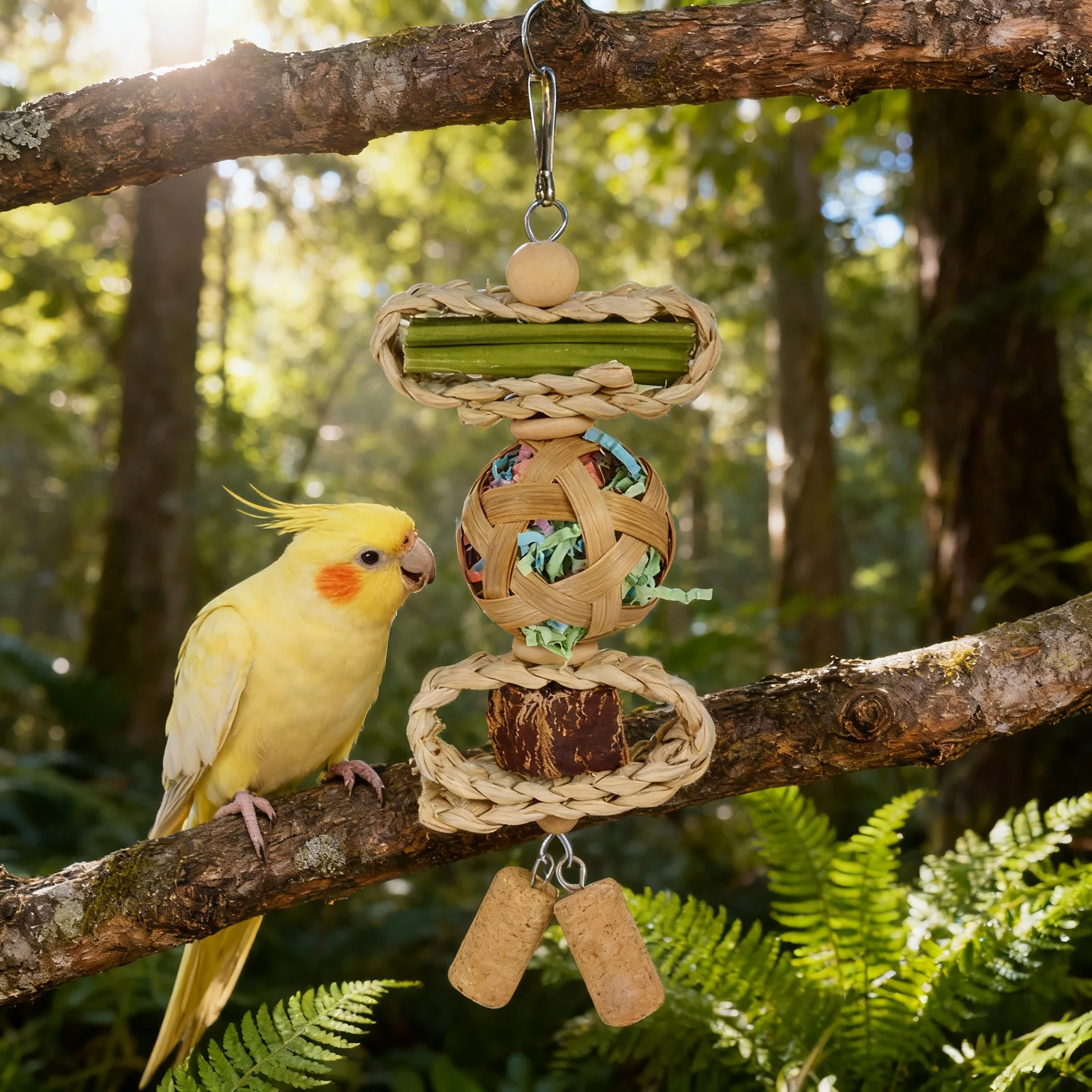 Parrot Chew Toy with Hook Colorful Wooden Beads Ropes Natural Blocks Tearing Toys for Birds Cage Hanging Decorations thumbnail 4