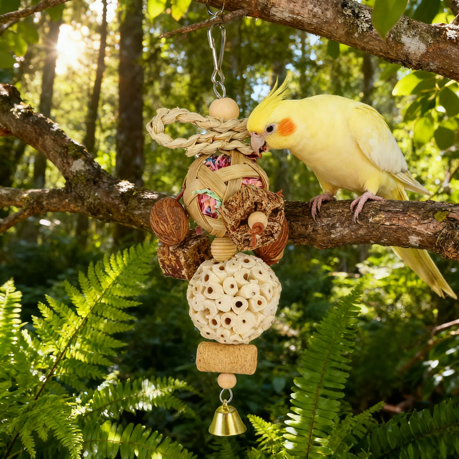 Parrot Chew Toy with Hook Colorful Wooden Beads Ropes Natural Blocks Tearing Toys for Birds Cage Hanging Decorations thumbnail 6