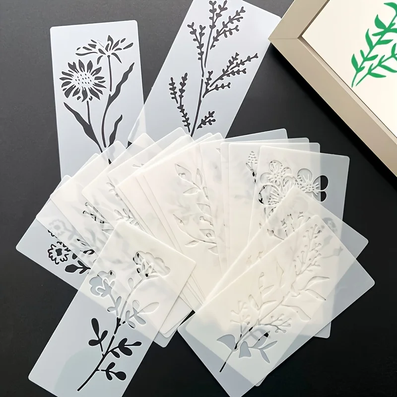 18Pcs/set Reusable Waterproof Stencils Crafts Stencils DIY Art Scrapbook Set DIY Flower Painting Stencils for Wood Fabric Paper thumbnail 2