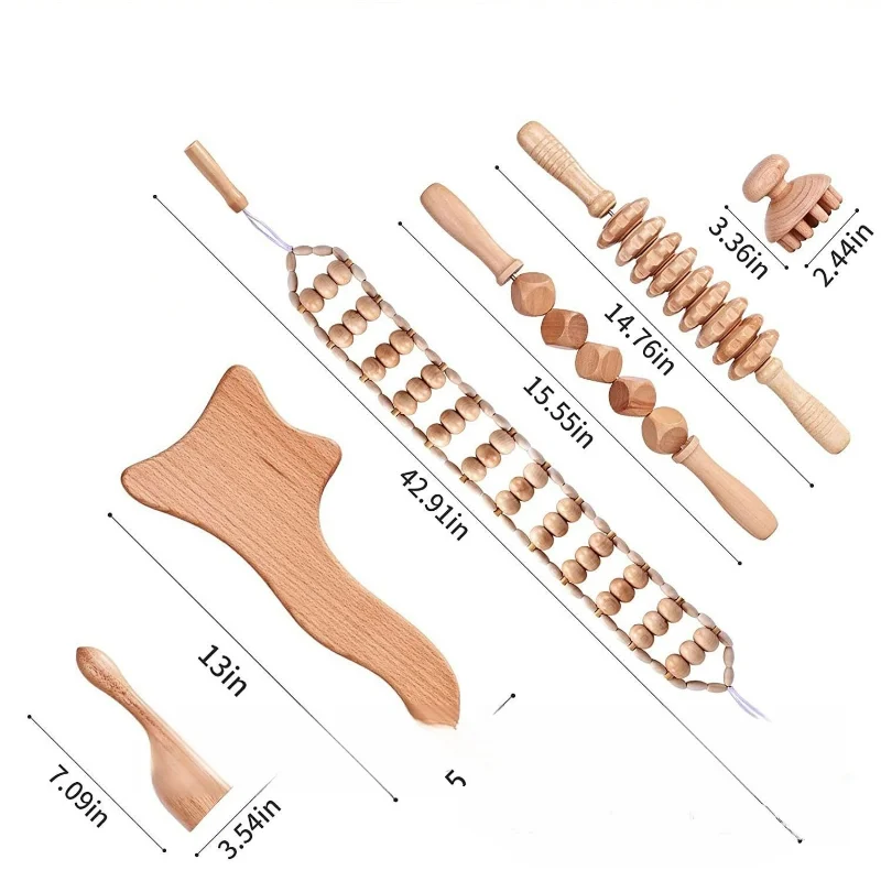 6pcs Wood Therapy Kit Massage Tools Maderoterapia Kit Wood Massager Roller Wood Gua Sha Roller Manual Wooden Fascia Massage For thumbnail 3