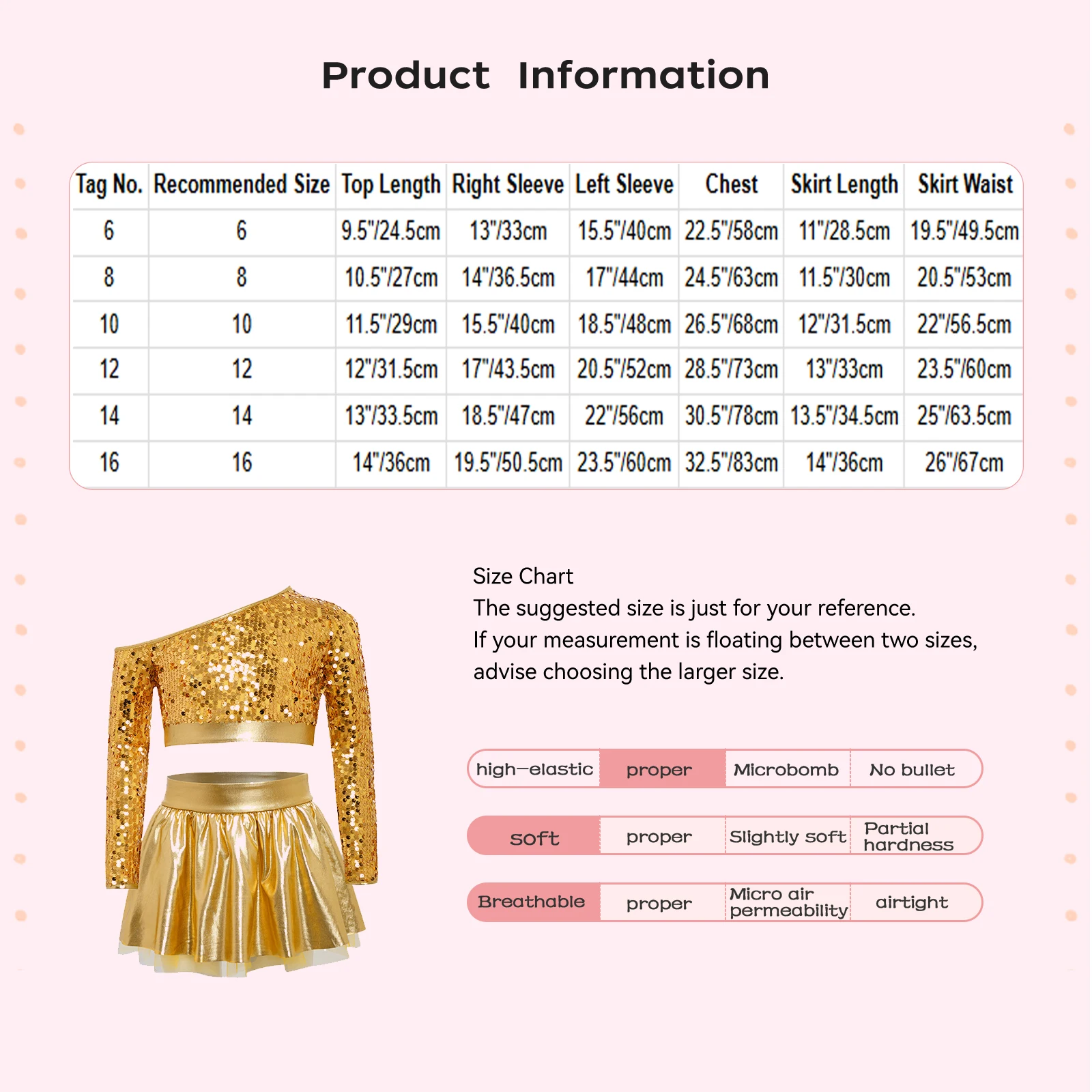 Kids Girls Jazz Hip Hop Dance Costume One Shoulder Long Sleeve Sequins Top with Elastic Waistband Metallic Tutu Skirt Streetwear thumbnail 6