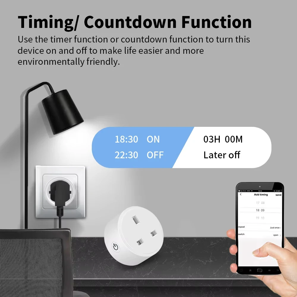 Tuya Smart Socket WiFi 20A  UK Plug Home Alexa Voice Control With Energy Monitering Timer Function Power Outlet Set 3-pin thumbnail 4