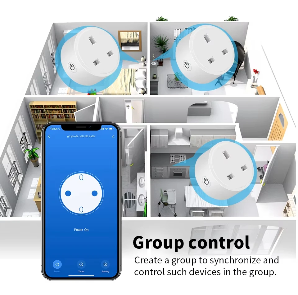Tuya Smart Socket WiFi 20A  UK Plug Home Alexa Voice Control With Energy Monitering Timer Function Power Outlet Set 3-pin thumbnail 2