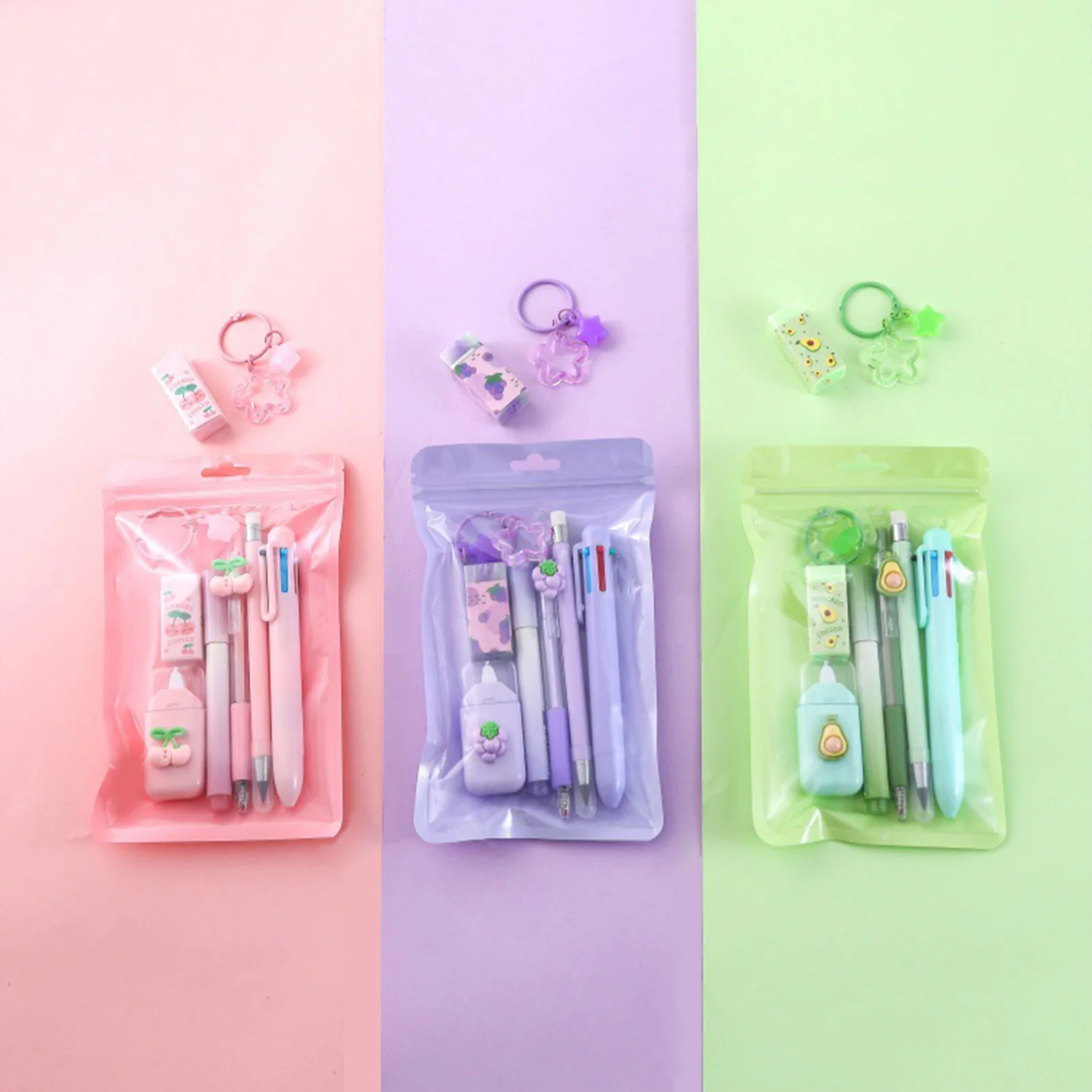 7pcs/set Fruit Stationery Set School Supplies Avocado Grape Cherry Style School Office Stationery For Education Goodies Supplies