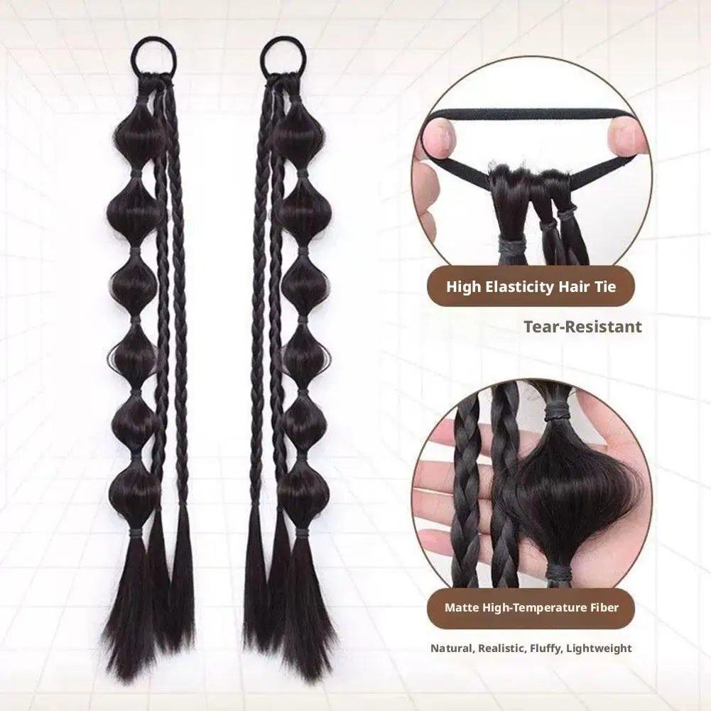 Bubble Braided Ponytail Synthetic Wig Extension Hair Accessories for Women Hair Tie Braid Ponytail Boxing Twist Hair Pieces thumbnail 6