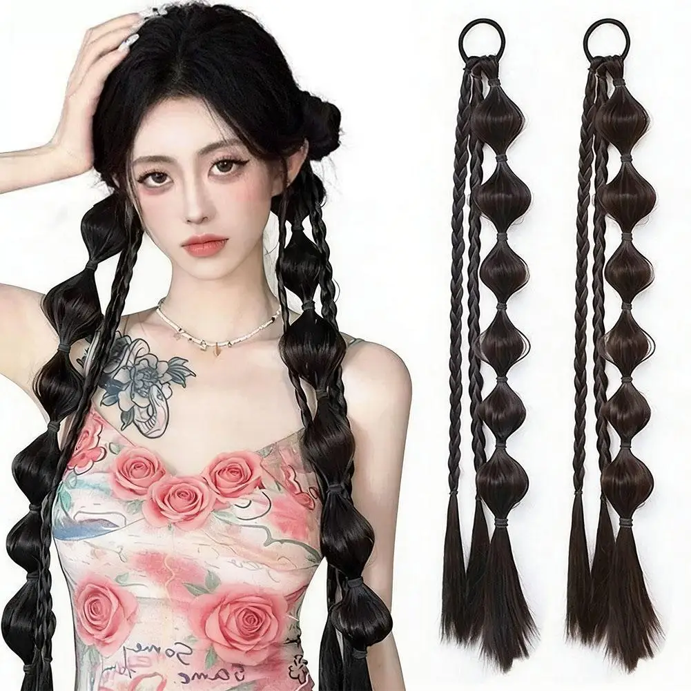 Bubble Braided Ponytail Synthetic Wig Extension Hair Accessories for Women Hair Tie Braid Ponytail Boxing Twist Hair Pieces
