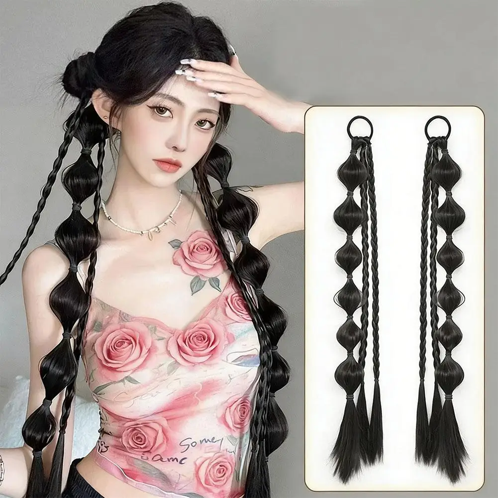 Bubble Braided Ponytail Synthetic Wig Extension Hair Accessories for Women Hair Tie Braid Ponytail Boxing Twist Hair Pieces thumbnail 2