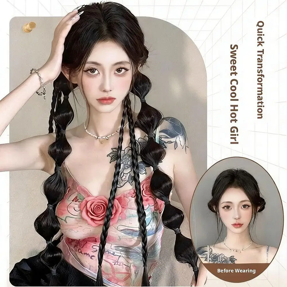 Bubble Braided Ponytail Synthetic Wig Extension Hair Accessories for Women Hair Tie Braid Ponytail Boxing Twist Hair Pieces thumbnail 3
