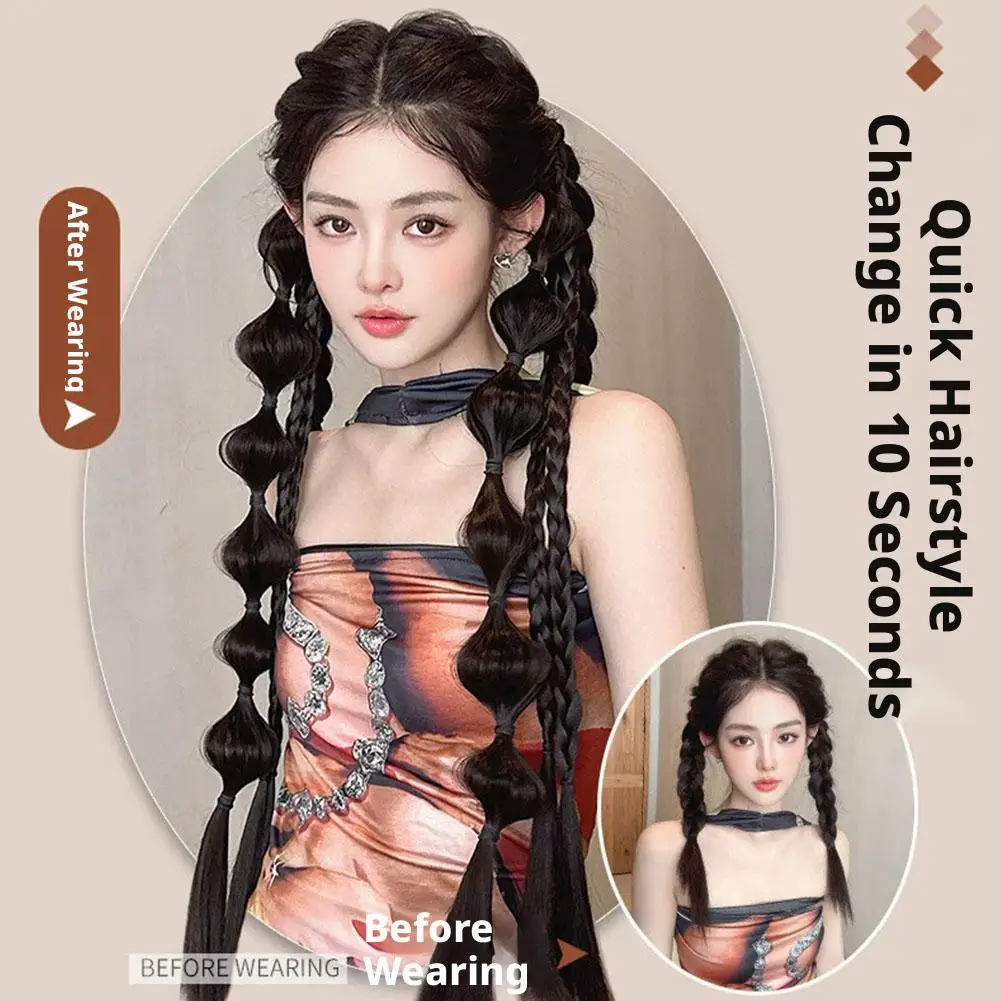Bubble Braided Ponytail Synthetic Wig Extension Hair Accessories for Women Hair Tie Braid Ponytail Boxing Twist Hair Pieces thumbnail 5