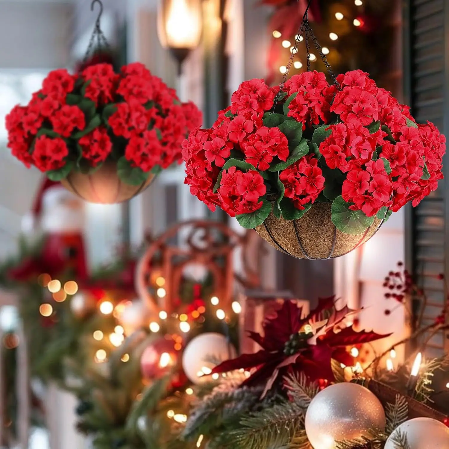 Artificial Geranium Flowers UV Resistant Outdoors Silk Geraniums Red Flower for Home Kitchen Table Centerpieces Christmas Decor thumbnail 4