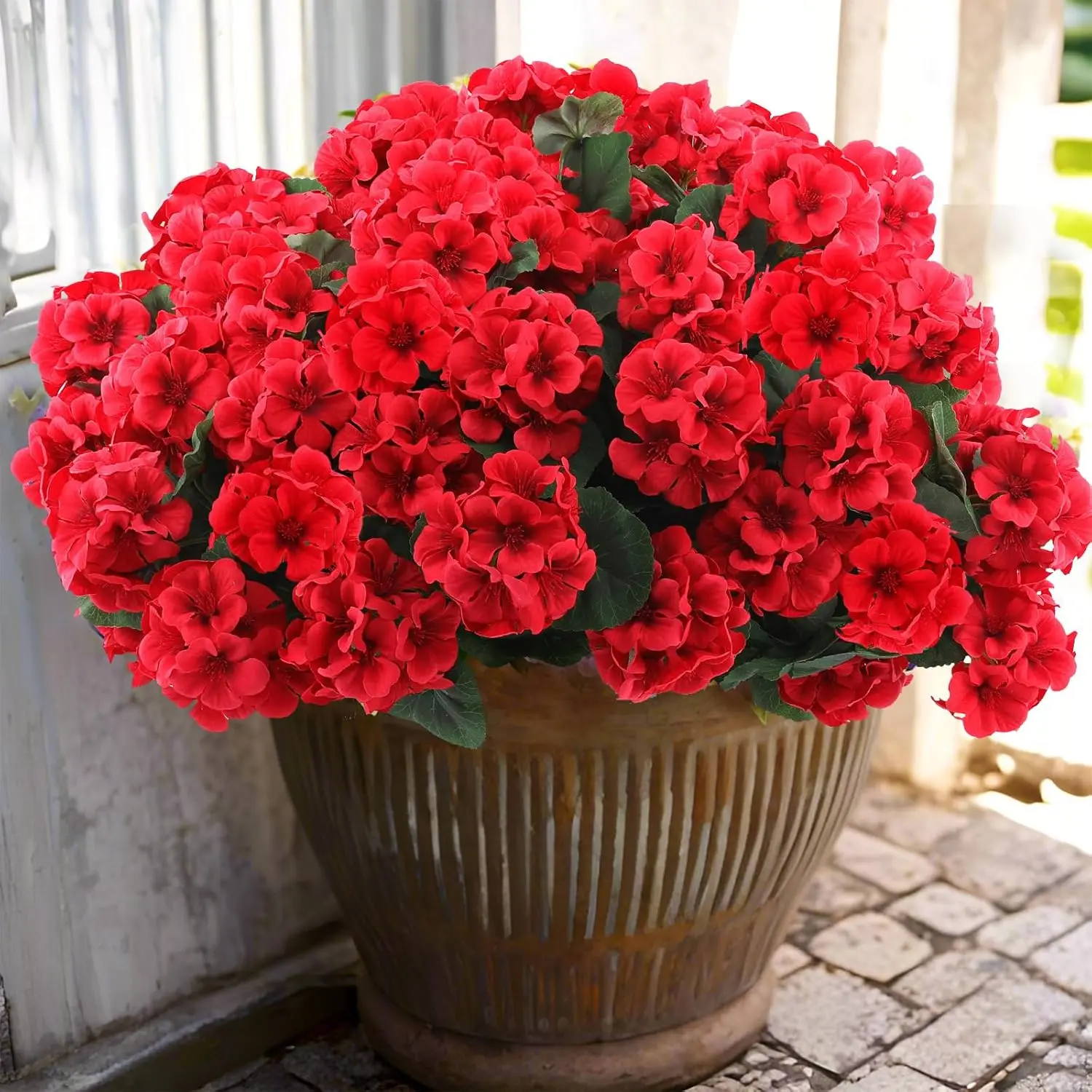 Artificial Geranium Flowers UV Resistant Outdoors Silk Geraniums Red Flower for Home Kitchen Table Centerpieces Christmas Decor