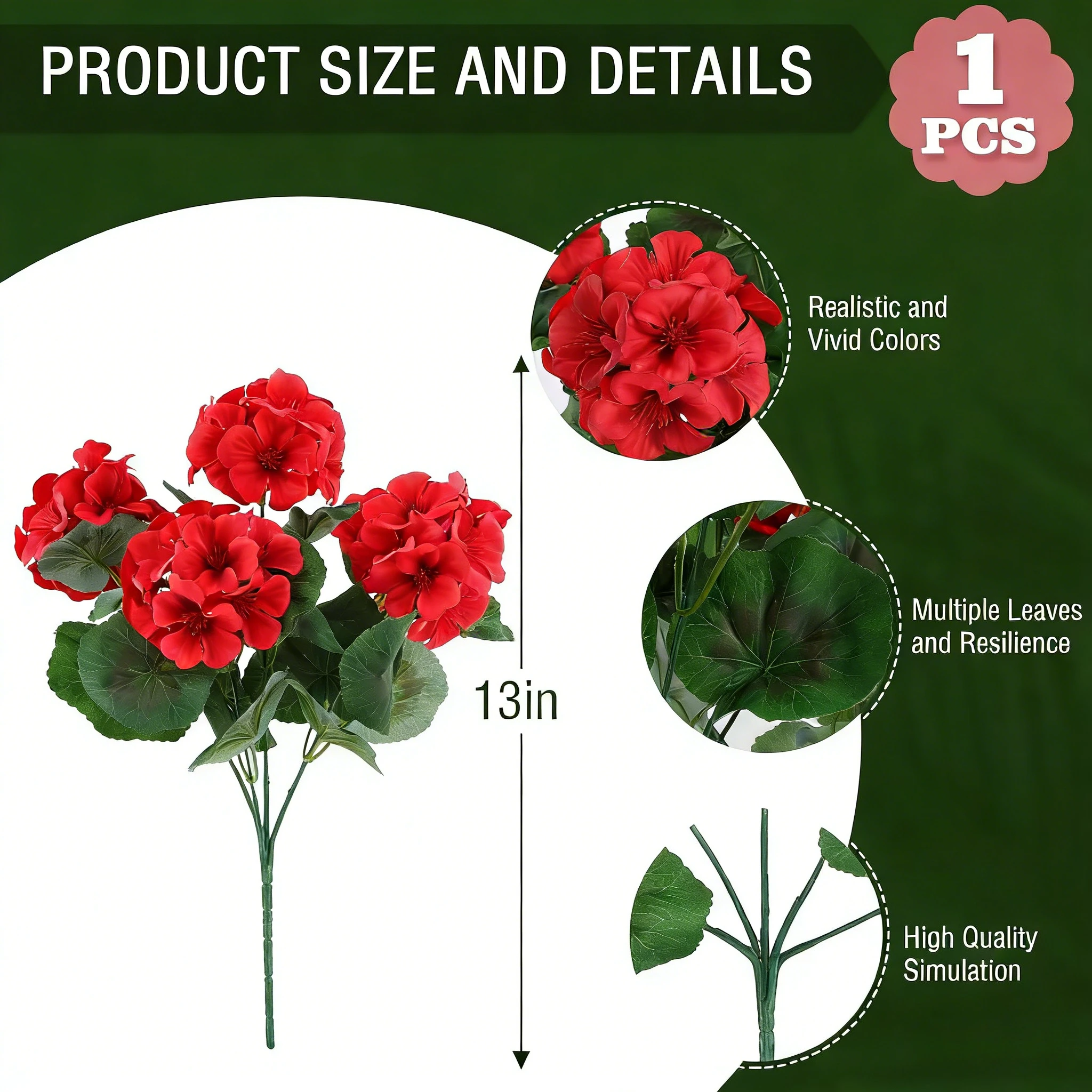 Artificial Geranium Flowers UV Resistant Outdoors Silk Geraniums Red Flower for Home Kitchen Table Centerpieces Christmas Decor thumbnail 2