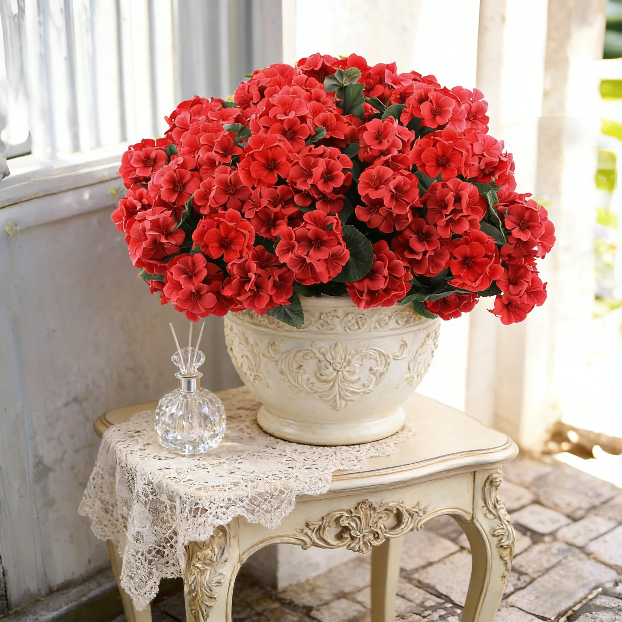 Artificial Geranium Flowers UV Resistant Outdoors Silk Geraniums Red Flower for Home Kitchen Table Centerpieces Christmas Decor thumbnail 3