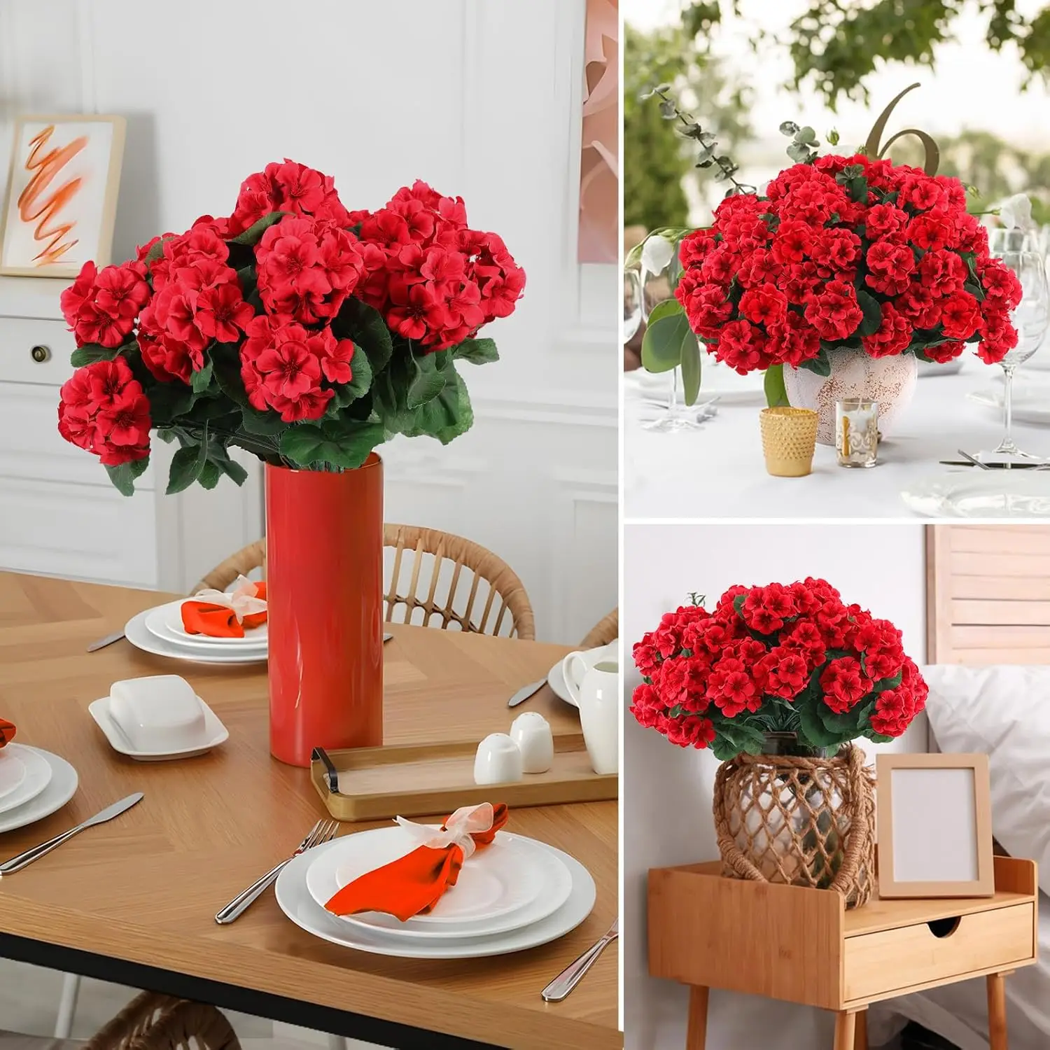 Artificial Geranium Flowers UV Resistant Outdoors Silk Geraniums Red Flower for Home Kitchen Table Centerpieces Christmas Decor thumbnail 6