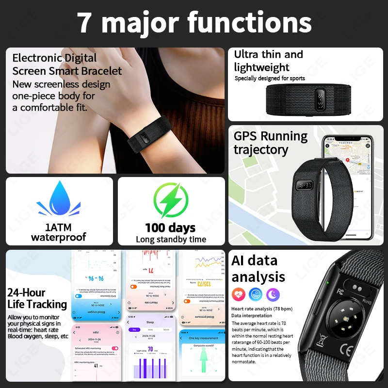 2026 No Screen Smart Watch for Men Women Waterproof Sport Electronic Bracelet Fitness Tracker Heart Rate Sleep Monitor Pedometer thumbnail 6