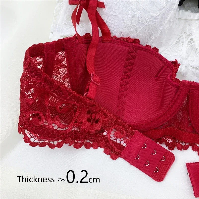 Half Cup Balconette Bras A D Cup 2024 Sexy Lingerie Cotton Underwear with 4 Rows Hook Red Black White Thin Push Up Bra for Women thumbnail 2
