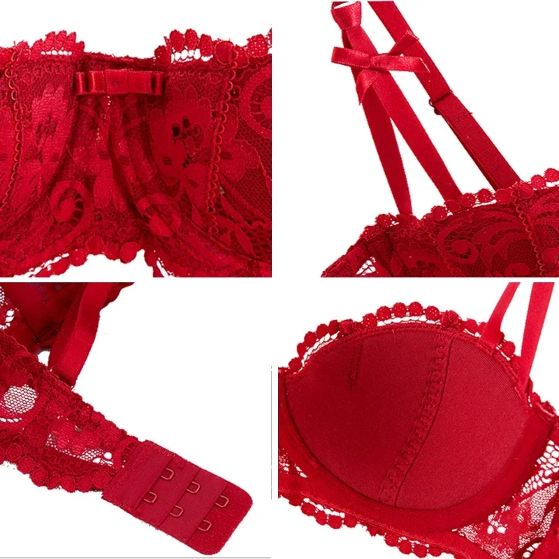 Half Cup Balconette Bras A D Cup 2024 Sexy Lingerie Cotton Underwear with 4 Rows Hook Red Black White Thin Push Up Bra for Women thumbnail 6