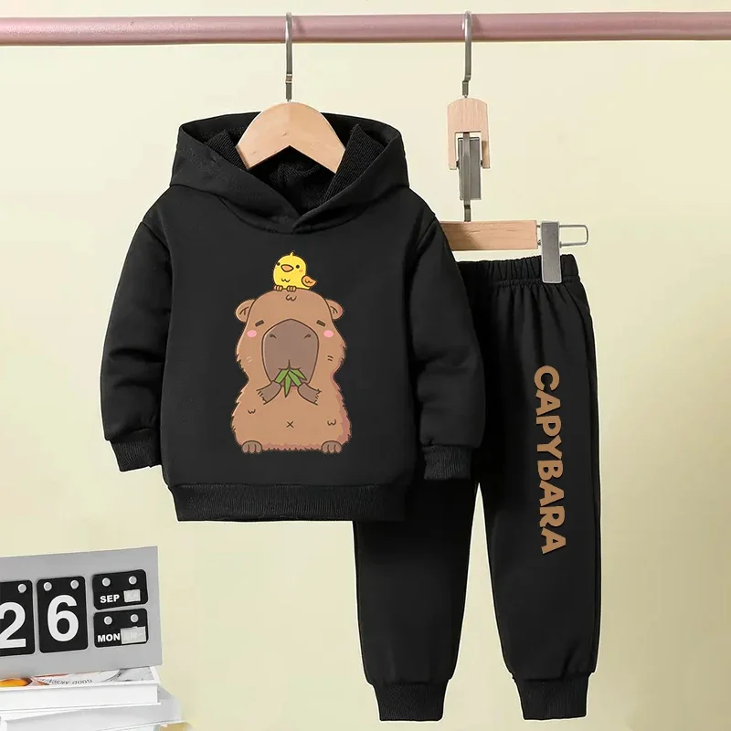 Autumn Winter Capybara Capibara Children Hoodie + Pants Suit Suitable for Kid Aged 7-13 Niche Design Boy Girl Hoodie Set 2 Piece thumbnail 4