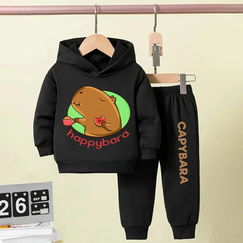 Autumn Winter Capybara Capibara Children Hoodie + Pants Suit Suitable for Kid Aged 7-13 Niche Design Boy Girl Hoodie Set 2 Piece thumbnail 2