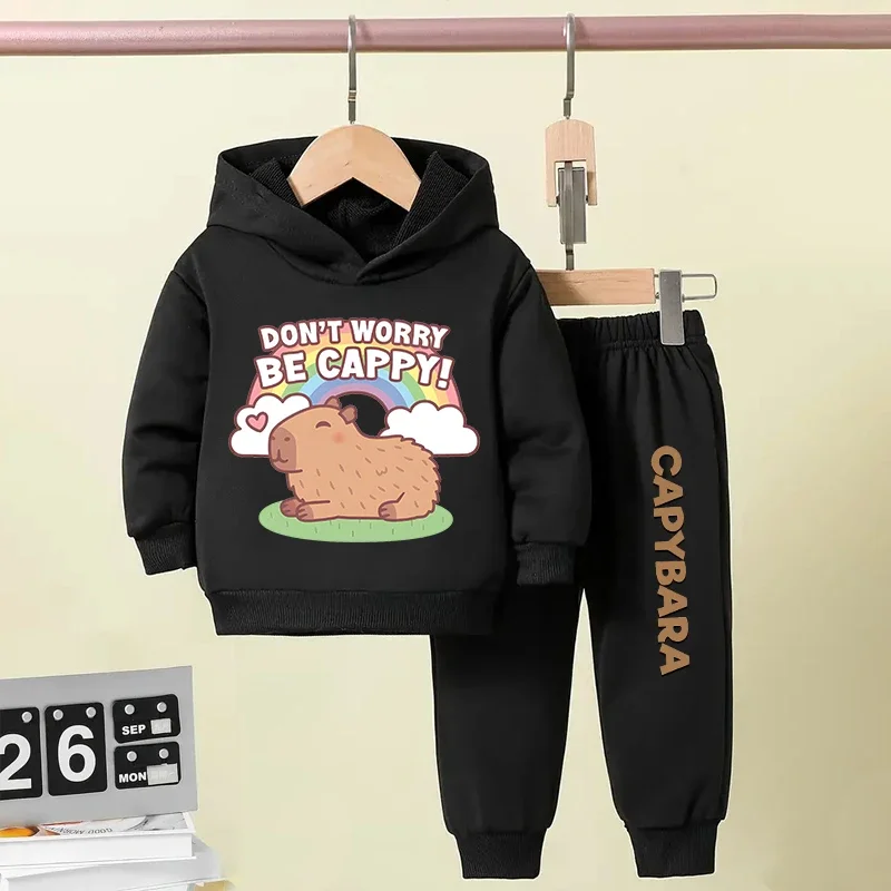 Autumn Winter Capybara Capibara Children Hoodie + Pants Suit Suitable for Kid Aged 7-13 Niche Design Boy Girl Hoodie Set 2 Piece thumbnail 6