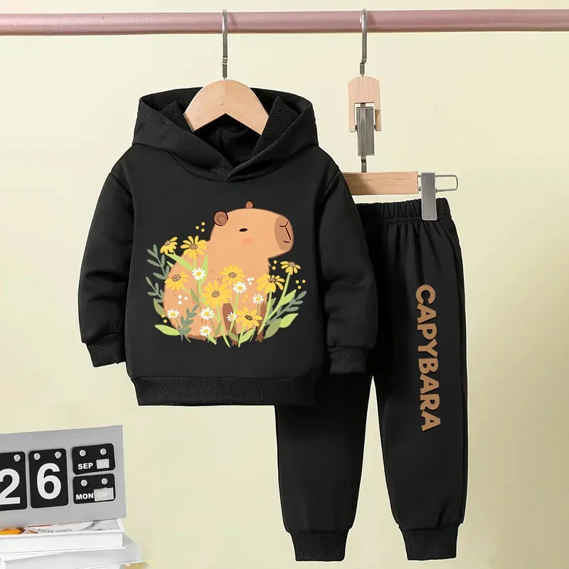 Autumn Winter Capybara Capibara Children Hoodie + Pants Suit Suitable for Kid Aged 7-13 Niche Design Boy Girl Hoodie Set 2 Piece thumbnail 3