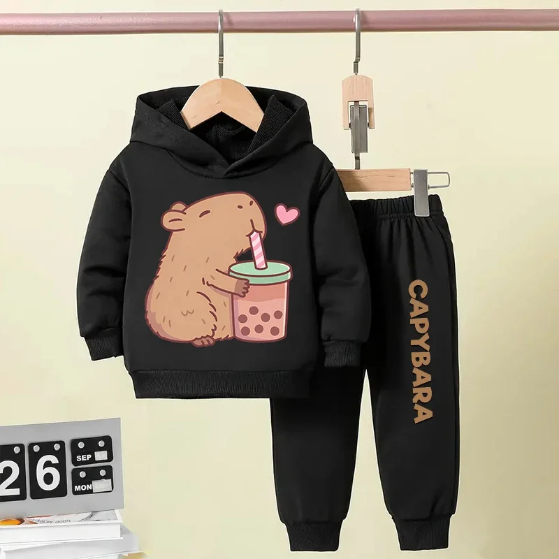 Autumn Winter Capybara Capibara Children Hoodie + Pants Suit Suitable for Kid Aged 7-13 Niche Design Boy Girl Hoodie Set 2 Piece
