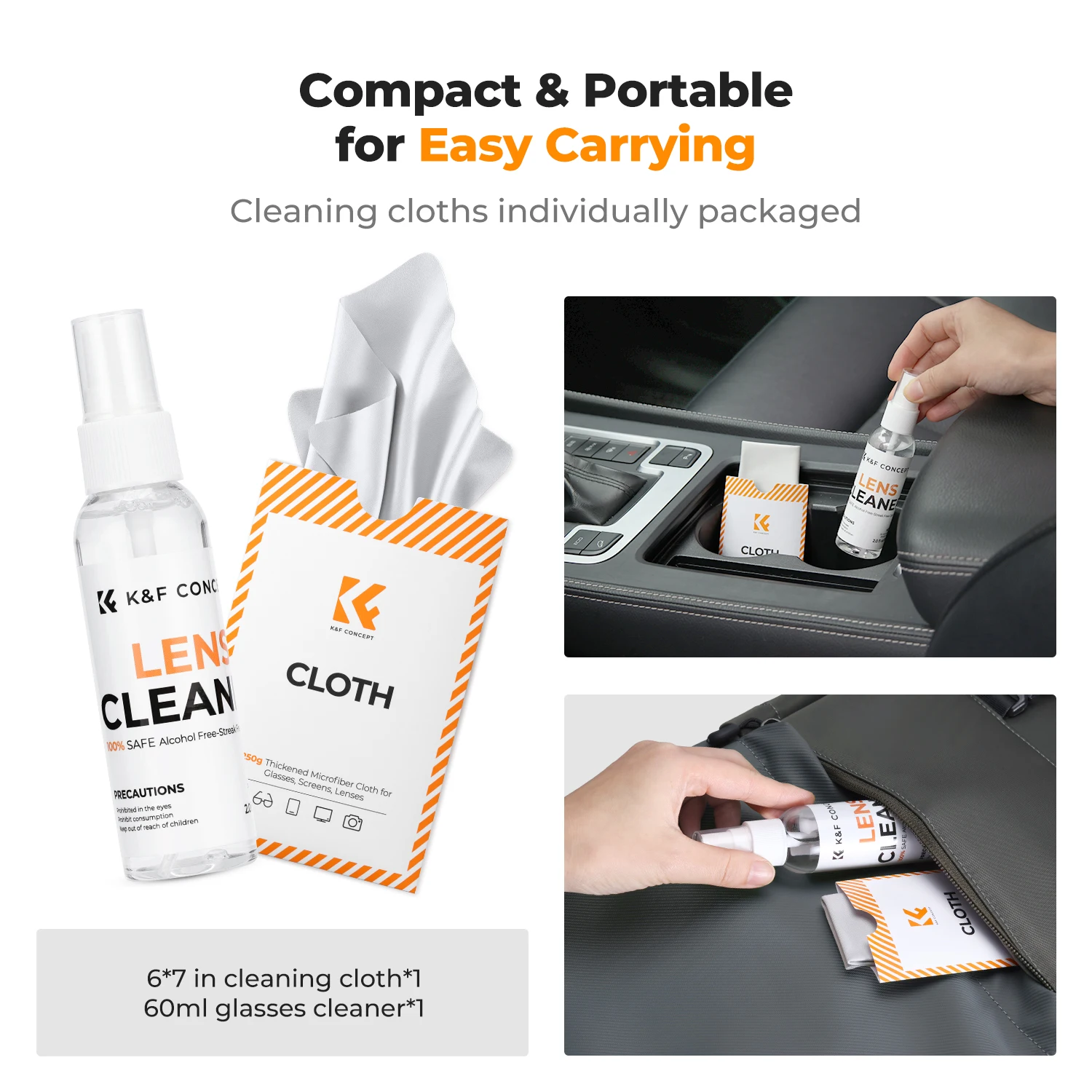 K&F CONCEPT 6x7inch 250g Premium Microfiber Cleaning Cloths+60ml Cleaner Spray for Camera Lens, Eyeglasses,Laptop Phone Screens thumbnail 2
