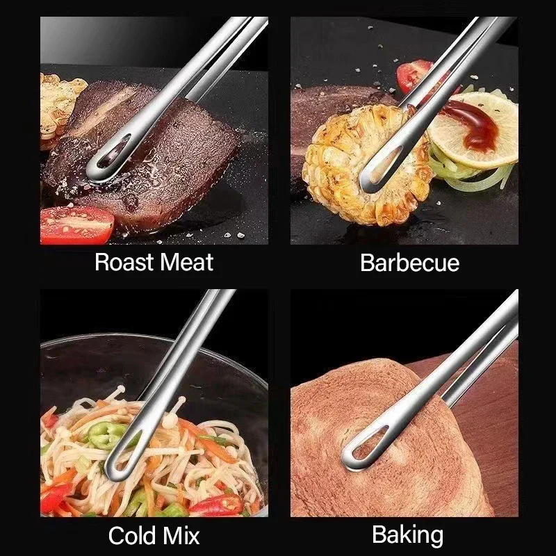 Stainless Steel Kitchen Tongs BBQ Grill Meat Barbecue Tongs Clip Food Utensils Cooking Tweezers Food Tongs CFQJ002