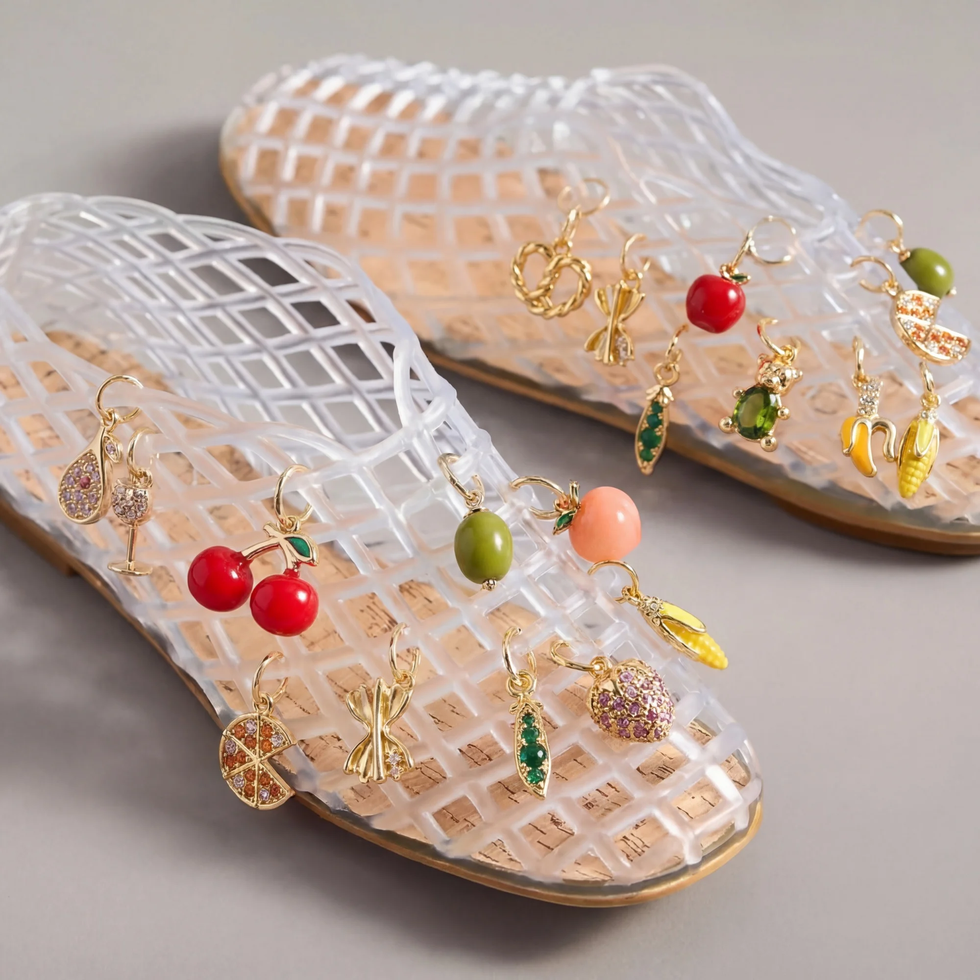 Cute Fruit Sneaker Charms for Shoes Gold Plated Lace Charms Cherry Peach Banana Shoe Accessories for Women Girls DIY thumbnail 3