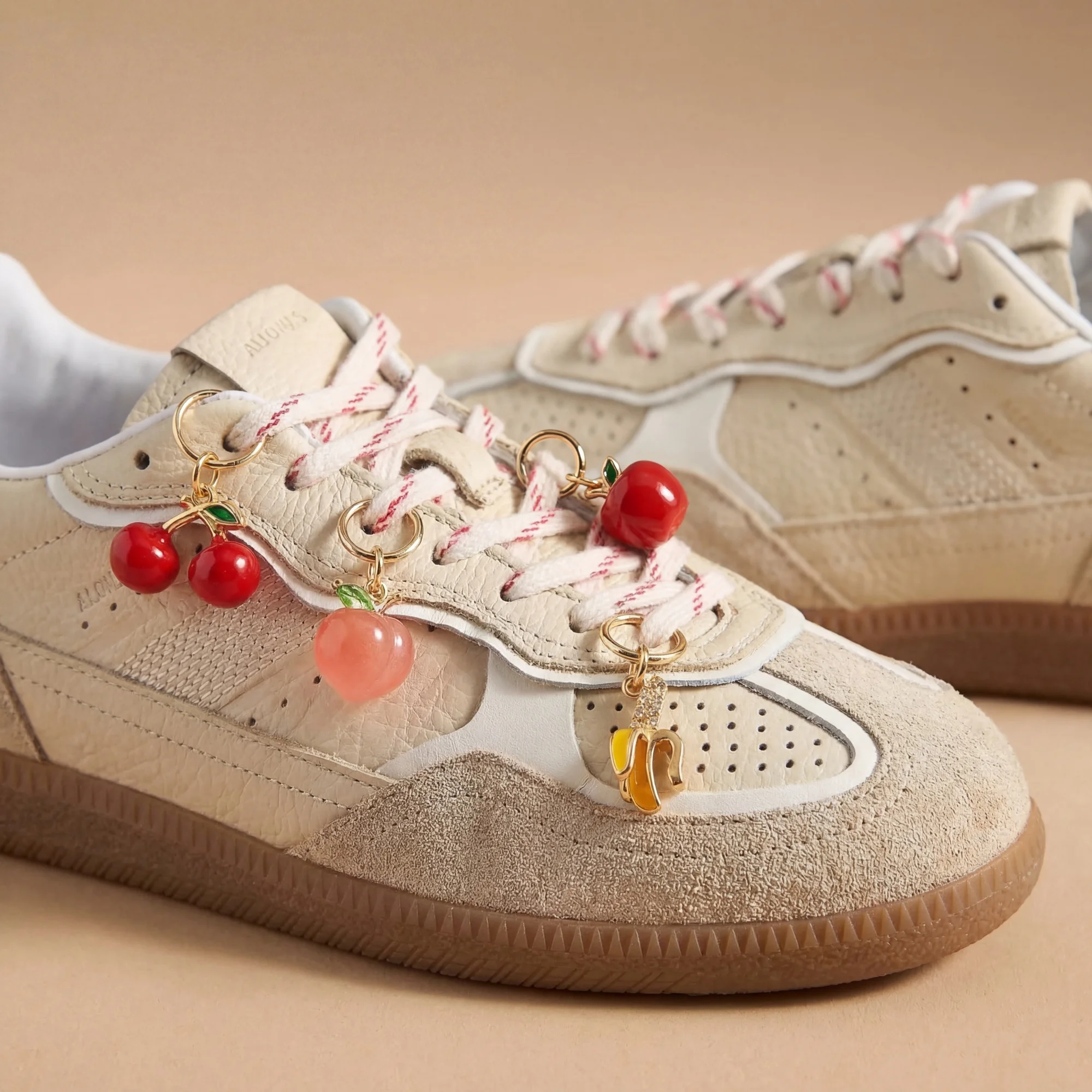 Cute Fruit Sneaker Charms for Shoes Gold Plated Lace Charms Cherry Peach Banana Shoe Accessories for Women Girls DIY thumbnail 2