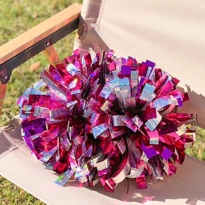 Colorful Laser Cheerleading Pom Poms with Baton Handle for Team Spirit Sports Dance Cheering Kids Adults thumbnail 5