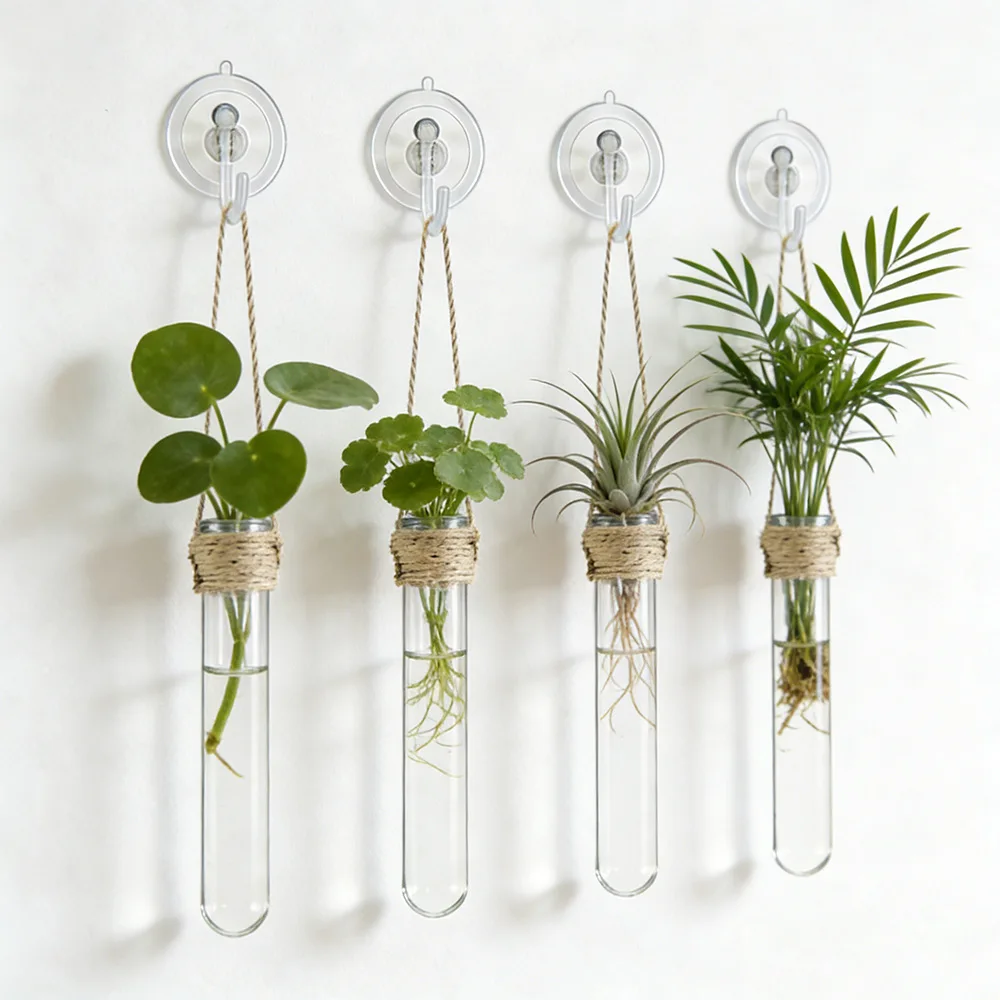 Hydroponic Flower Vase Wall-Mounted Test-Tube Vase Hydroponics Home Office Decor Air Plant Holder Home Garden Decor thumbnail 2