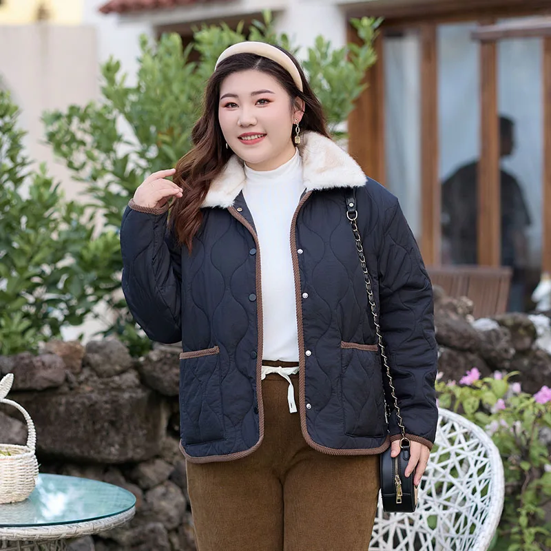XXXXL Fashion Plus Size Women's Parkas For The Winter Outerwear 2026 Simple Fur Lapel Chic Style Padded Jacket Casual Warm Coat thumbnail 3