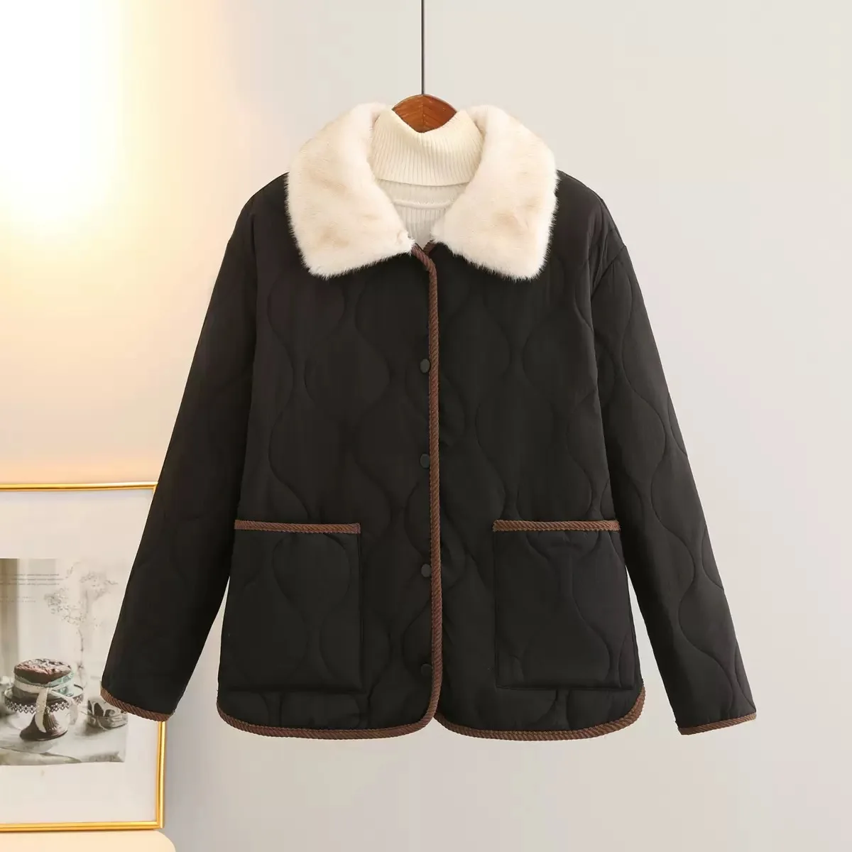 XXXXL Fashion Plus Size Women's Parkas For The Winter Outerwear 2026 Simple Fur Lapel Chic Style Padded Jacket Casual Warm Coat thumbnail 6