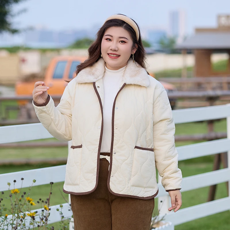 XXXXL Fashion Plus Size Women's Parkas For The Winter Outerwear 2026 Simple Fur Lapel Chic Style Padded Jacket Casual Warm Coat thumbnail 4