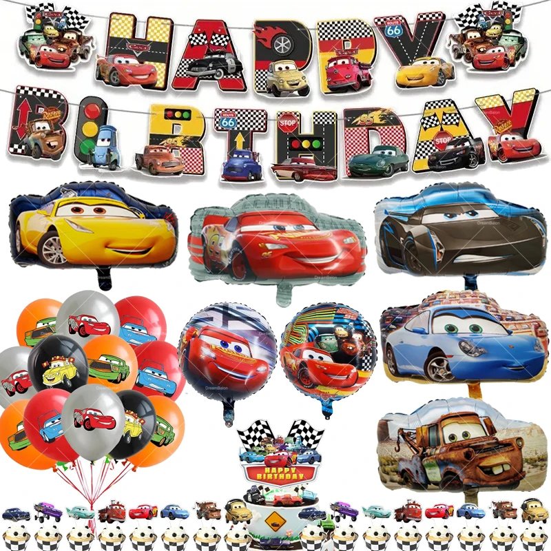 Disney Cars Balloons Lightning Mcqueen Party Decoration Happy Birthday Banner Disposable Tableware Backdrop Racing Cake Topper