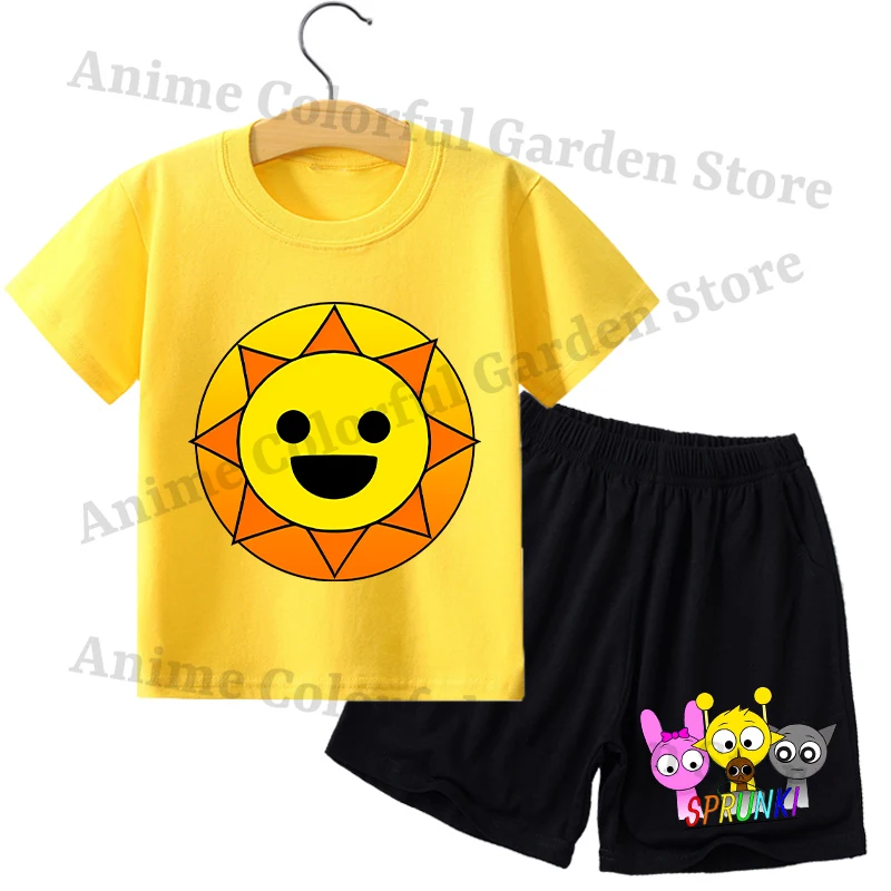 Sprunki 2pcs T-shirt Shorts Suit for Boys Girls Anime Cartoon Cute Short-sleeved Top Pants Set Children Summer Fashion Clothes thumbnail 3