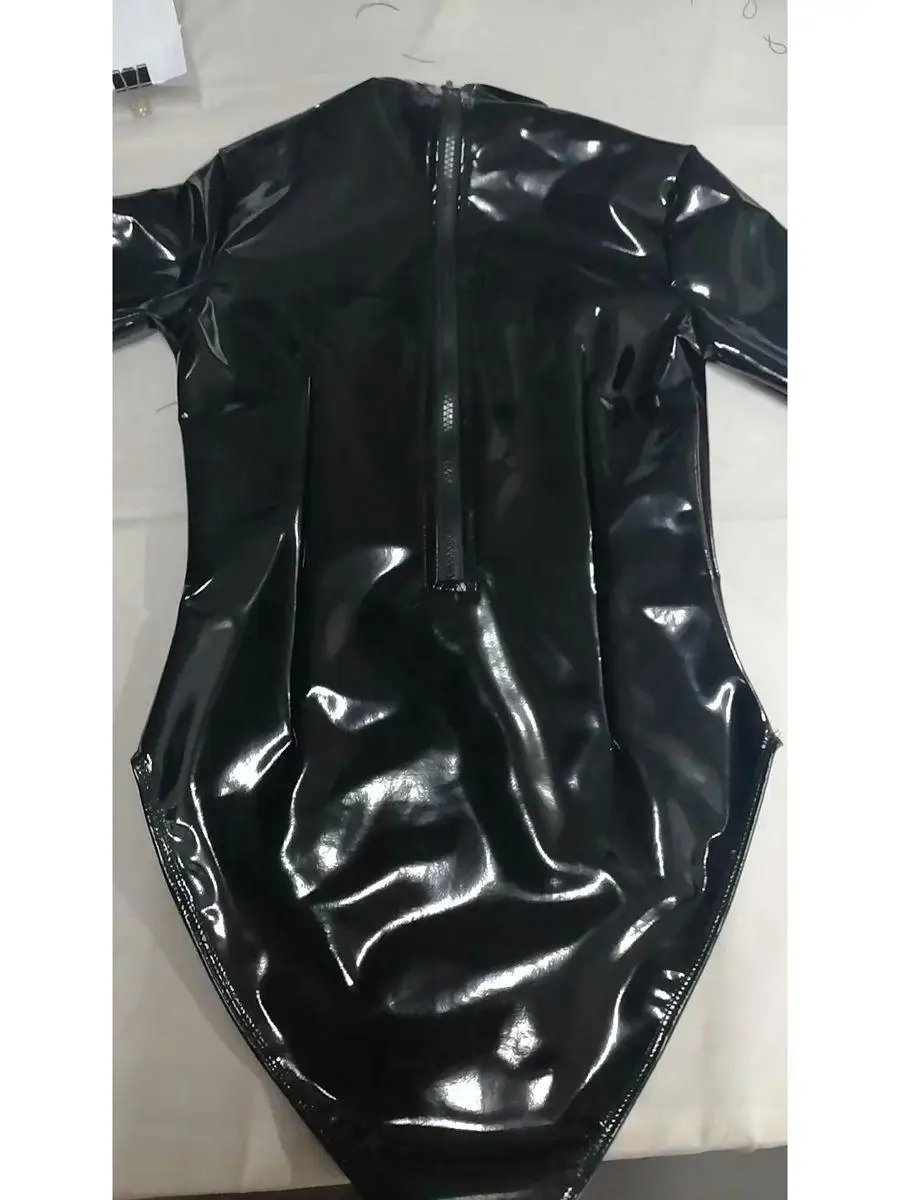 S-5XL Turtleneck Wet Look PVC Catsuit Shiny PU Leather Bodysuit Tights Sexy Cosplay Body Teddies Swimsuit Leotard Clubwear Tops thumbnail 2