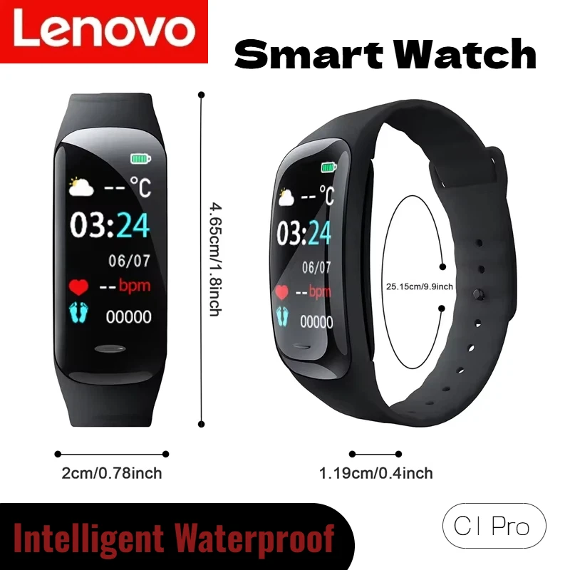Lenovo Smart Sport Watch Step Waterproof Fitness Bracelet  C1 Pro Bluetooth 5.3 Fitness Tracker Heart Rate Blood Pressure Sleep