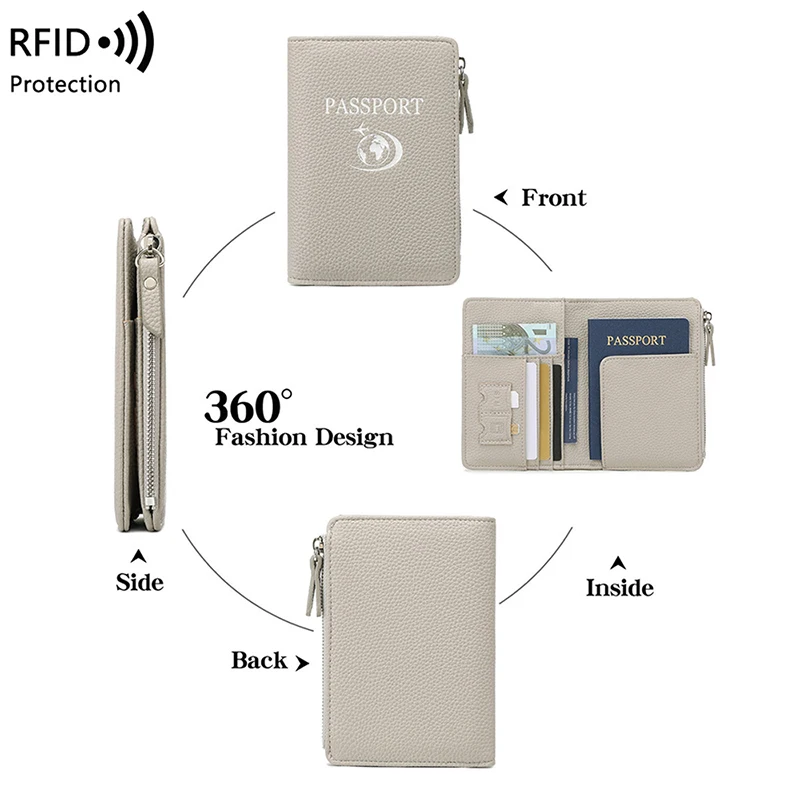 Travel Woman RFID Personalized Passport Holder PU Leather Multifunction Wallet Luxury Fashion Business Trip Card Bag Coin Purse thumbnail 4
