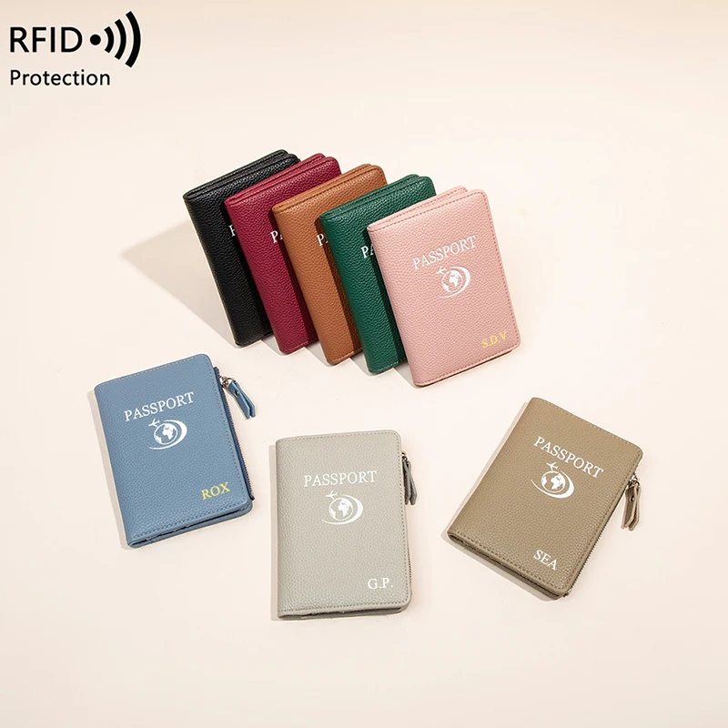 Travel Woman RFID Personalized Passport Holder PU Leather Multifunction Wallet Luxury Fashion Business Trip Card Bag Coin Purse thumbnail 2