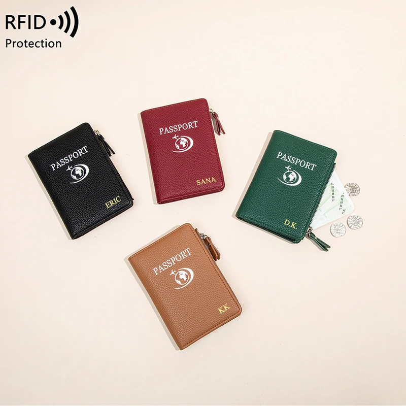 Travel Woman RFID Personalized Passport Holder PU Leather Multifunction Wallet Luxury Fashion Business Trip Card Bag Coin Purse thumbnail 6
