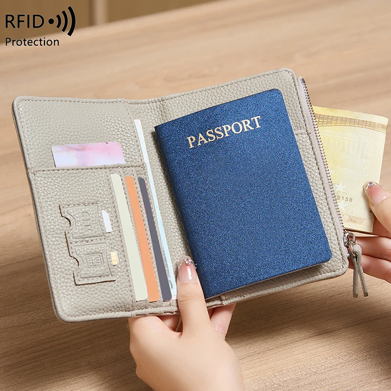 Travel Woman RFID Personalized Passport Holder PU Leather Multifunction Wallet Luxury Fashion Business Trip Card Bag Coin Purse thumbnail 3