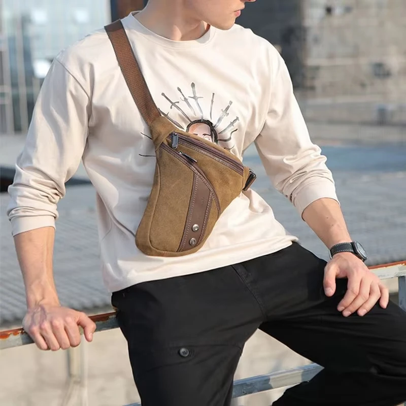 Buylor Men Leg Bag Canvas Nylon Multi-Functional Chest Bag Motorcycle Rider Outdoor Sports Sling bag Casual Travel Crossbody Bag thumbnail 4