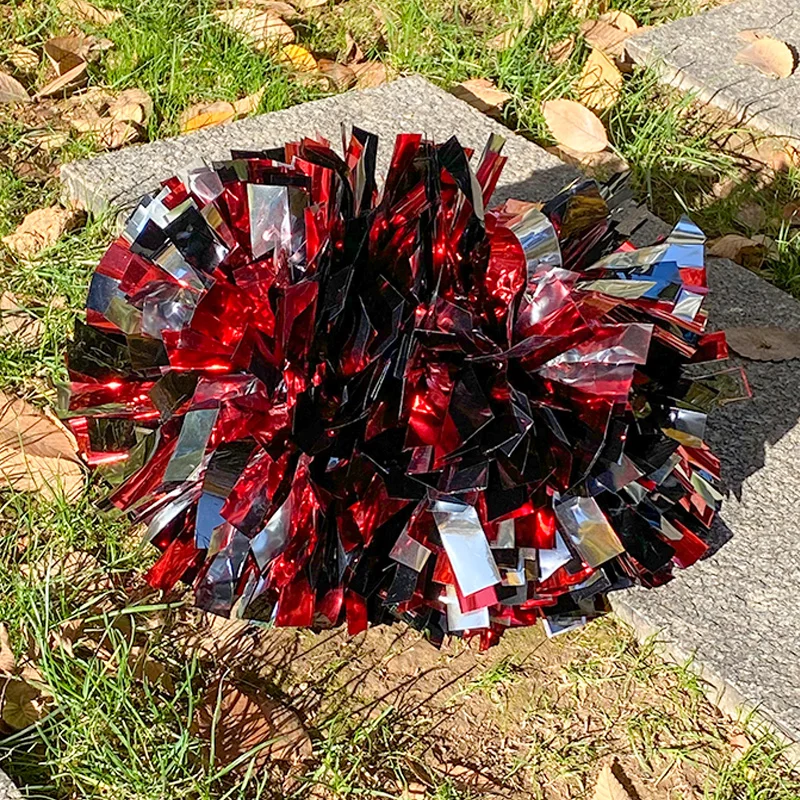 Metallic Cheerleader Cheerleading Pom Poms 6 Inch Cheering Handle Pompoms with Baton Handle for Team Spirit Sports thumbnail 3