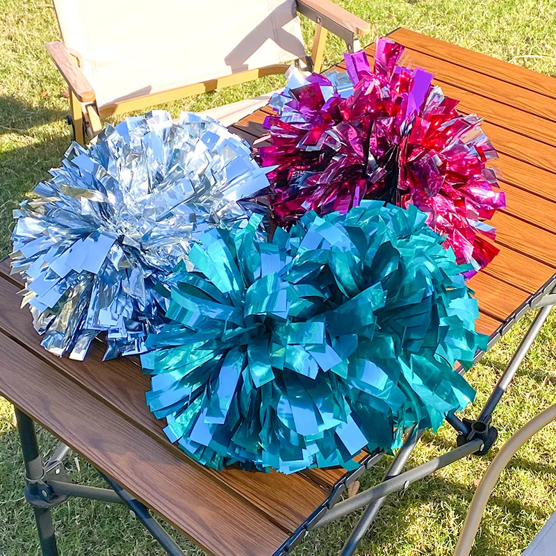 Metallic Cheerleader Cheerleading Pom Poms 6 Inch Cheering Handle Pompoms with Baton Handle for Team Spirit Sports