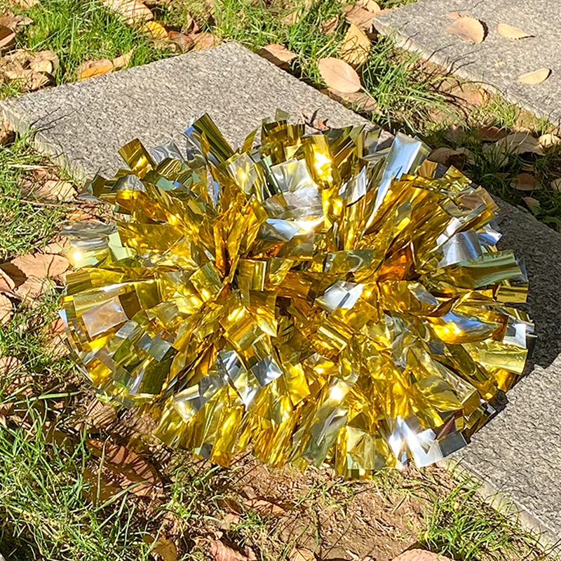 Metallic Cheerleader Cheerleading Pom Poms 6 Inch Cheering Handle Pompoms with Baton Handle for Team Spirit Sports thumbnail 5